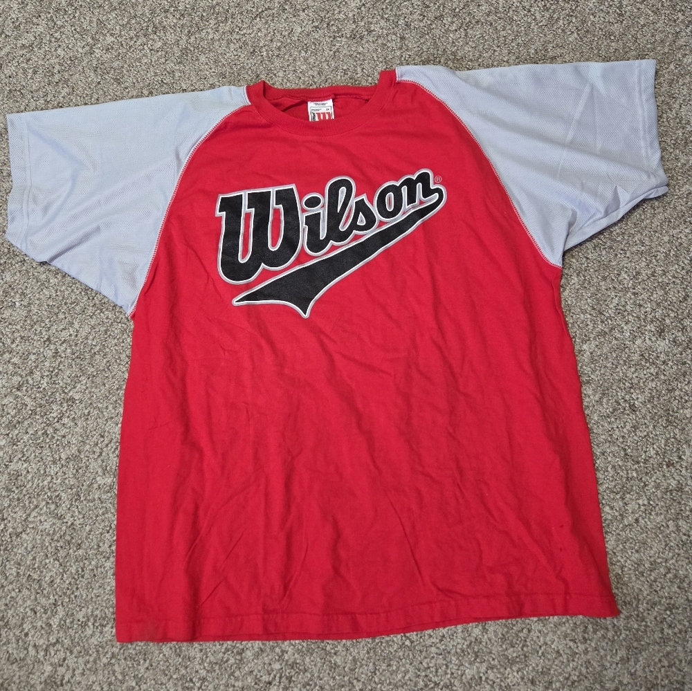 Vtg Wilson Athletics‎ Baseball Style Jersey TShirt Red Gray 3X